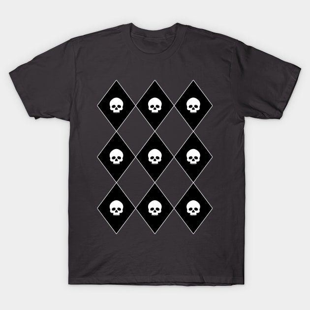 Harlequin Skull Pattern (Gray) T-Shirt by inatorinator